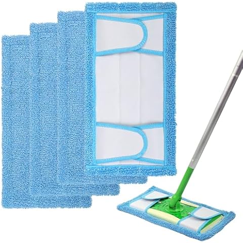 Reusable Mop Pad for Swiffer Sweeper Mop, 12.5'' Microfiber Mop Pad Refill Washable for Hard Floor Baseboard Cleaning, Wet/Dry Cleaning Pad, 4 Pack Cover