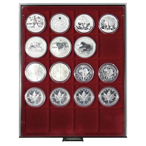 Bandeja para monedas LINDNER premium de vidrio ahumado para cápsulas grandes de 51 mm