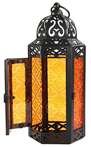 Vela Lanterns Metal Moroccan Decorative Led Fairy Lights Candle Lantern Holders For Home Decor, Amber, Medium #TOP4