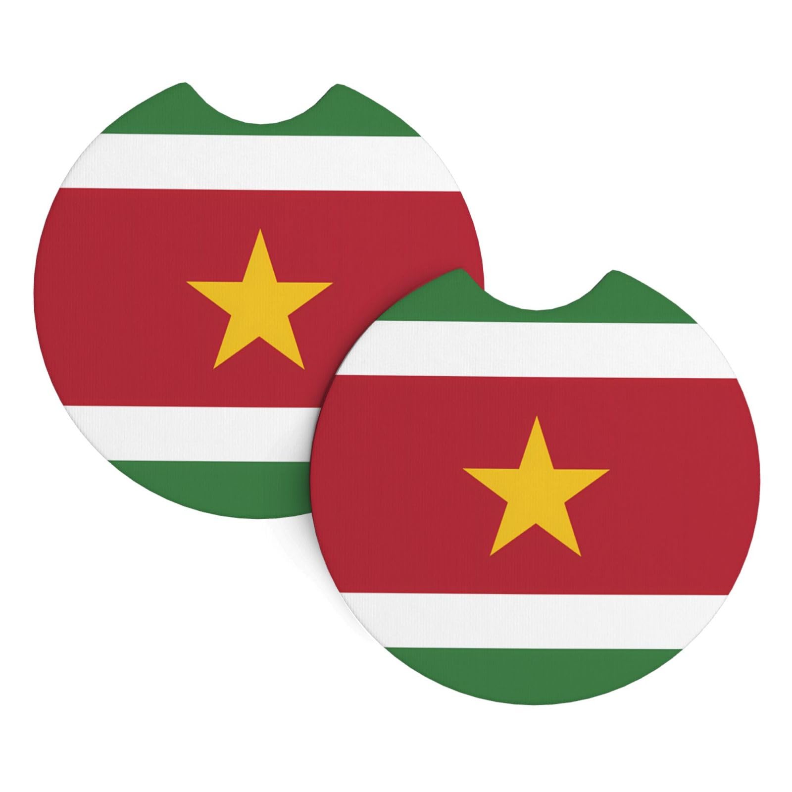 Flag of Suriname Car Interior Cup Holder Pad 2 PCS Car Coasters Scratch-resistant Odorless for Most Cars