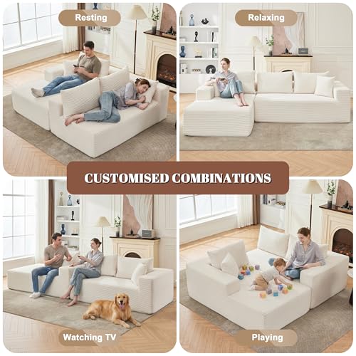 Image of Mangodan 110 inch Cloud Sectional Couch, Modular Sectional Sofa for Living Room, Boneless Sofa with Deep Seat, Comfy Fluffy Couch with L-Shaped Chaise, No Assembly Required (Left-Facing Chaise, Beige)