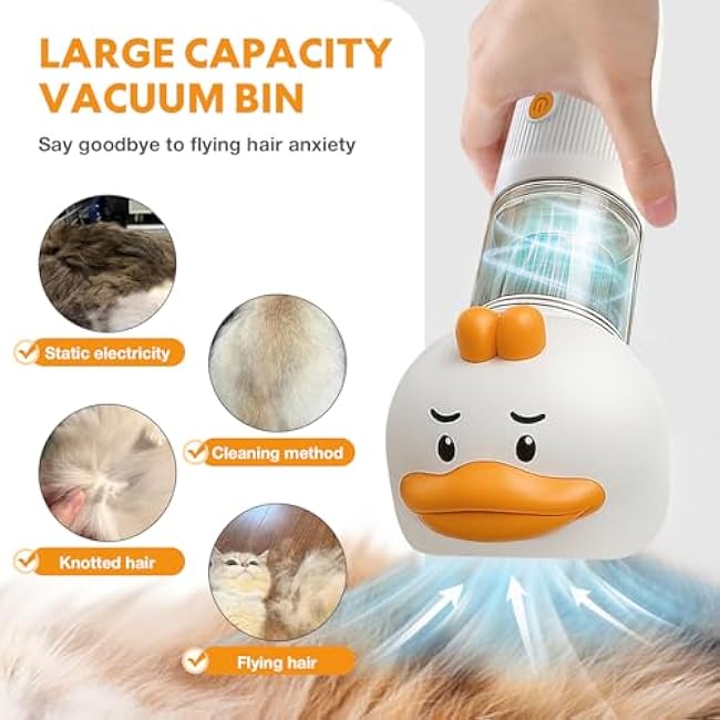 Cat Grooming Vacuum Kit with Brush, Low-Noise Pet Hair Shedding Trimming Grooming for Indoor Cats, 4 in 1 Pet Vacuuming Groomer for Long or Short Haired Kitten Accessories(White)-1paKfjZS