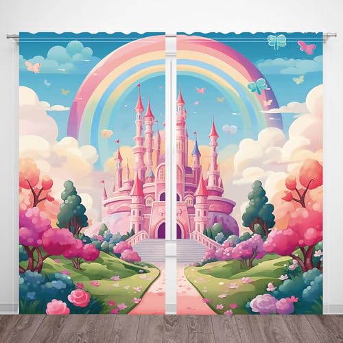 DOTOOMA 82 x 84 Inches Colorful Princess Castle Fairy Tale World Window Curtain Magic Cartoon Girls Bedroom Window Decoration Living Room Bedroom Decoration Supplies Drapes 2 Panel