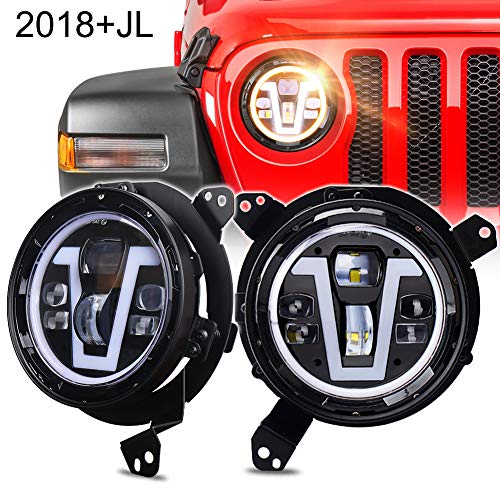 MOVOTOR Jeep JL LED Headlights with V Angel DRL Amber Turn Signal +