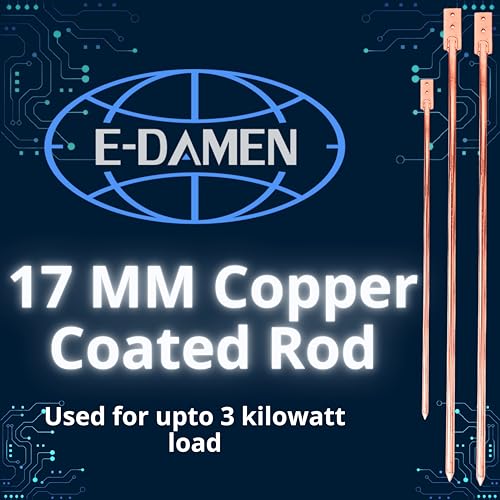 Image of Copper Bonded Earthing Rod 1M Length 17.2mm Diameter | 250 Micron Solid Copper Coating Earth Electrode for Home, Solar (Up to 5kW) of Load Capacity, Lightning Arrester & Electrical Panels