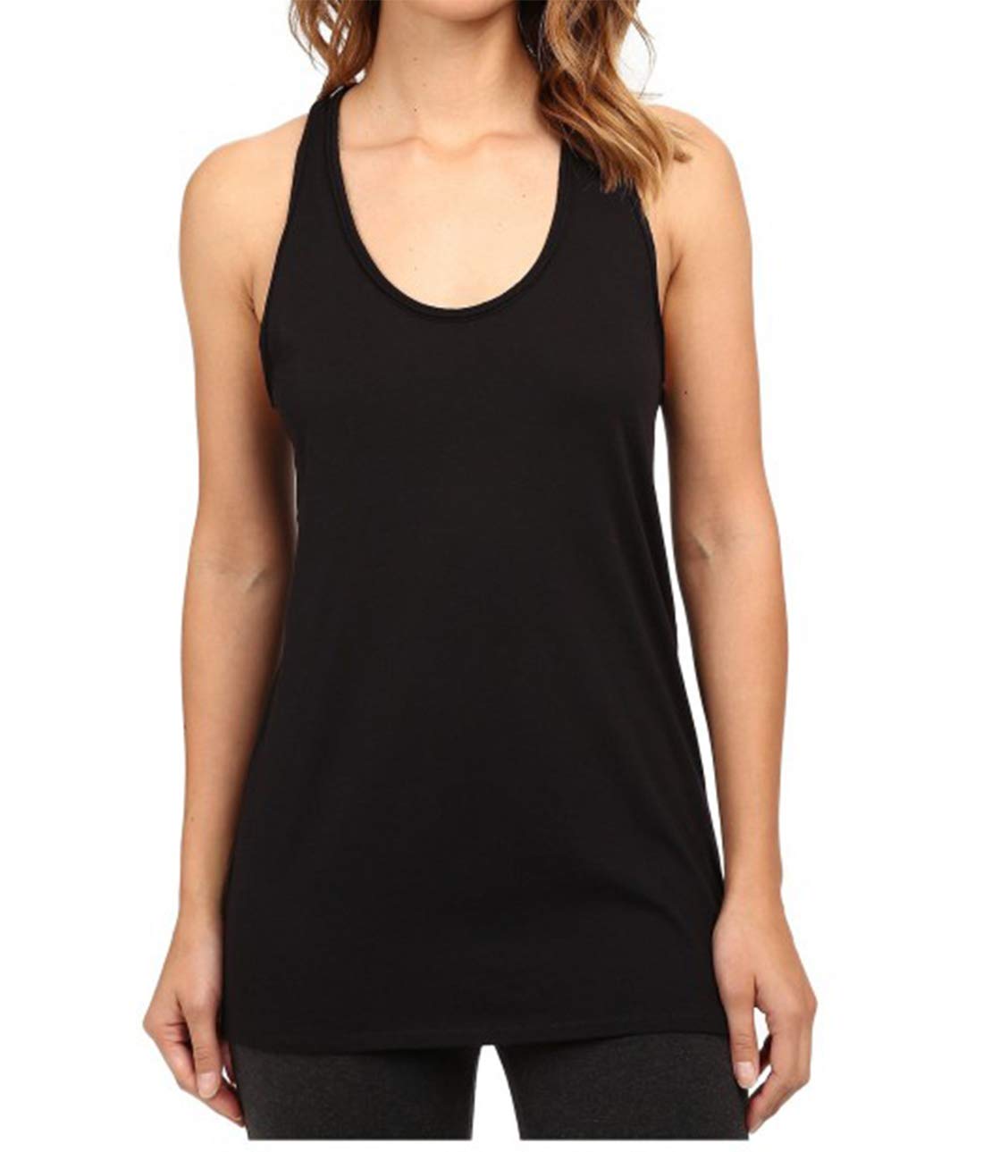 Zaif & Hari Women's Black Plain Long Bodycon Racer Back Muscle Vest Sleeveless Maxi Gym Top Size 8-26 (, Xl (Uk 16-18))