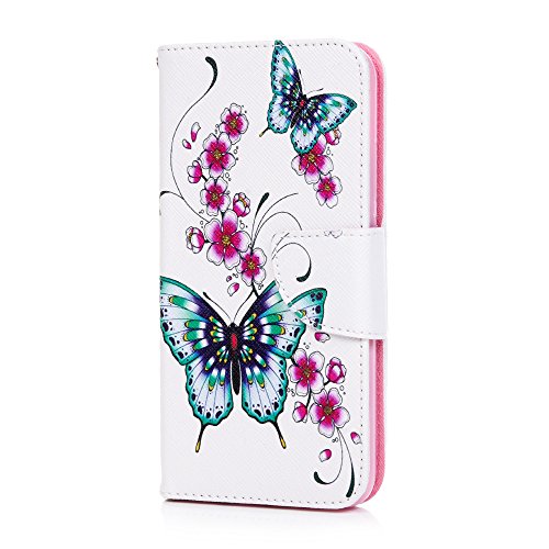Tophung Huawei P20 Lite Case, PU Leather Flip Notebook Wallet Case with Magnetic Stand Card Holder ID Slot Folio TPU Bumper Protective Skin Case Cover for Huawei P20 Lite - Butterfly Flower