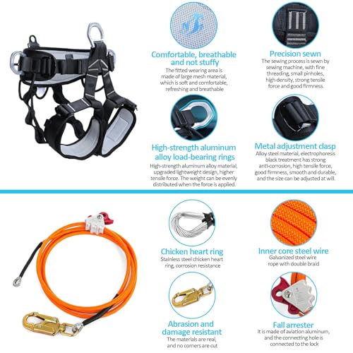 Image of Tree Climbing Gear, Tree Climbing Spikes, Tree Climbing Gear with Adjustable Climbing Straps and Steel Core Flip Line, Rock Climbing Kit with Triple Lock Lanyard Adjuster