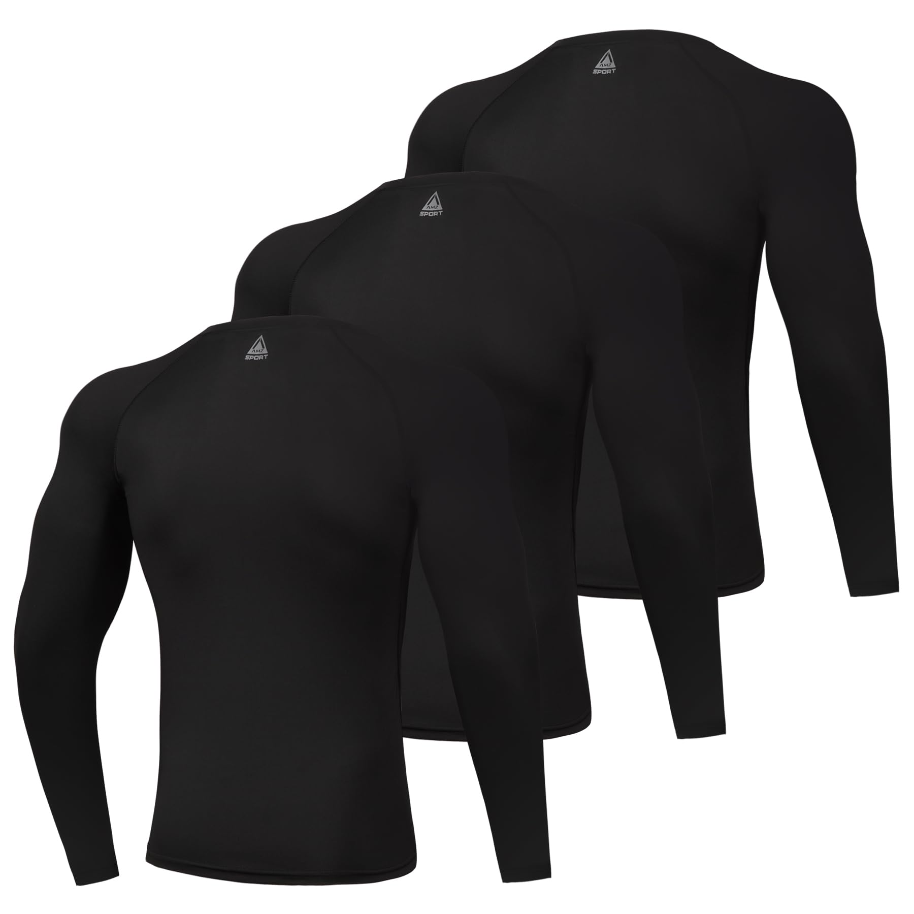 AMZSPORT Maglia Compressione Uomo Confezione da 3 Maglia Termica Manica Lunga Maglietta Palestra Compression Shirt Ciclismo Running Sportiva
