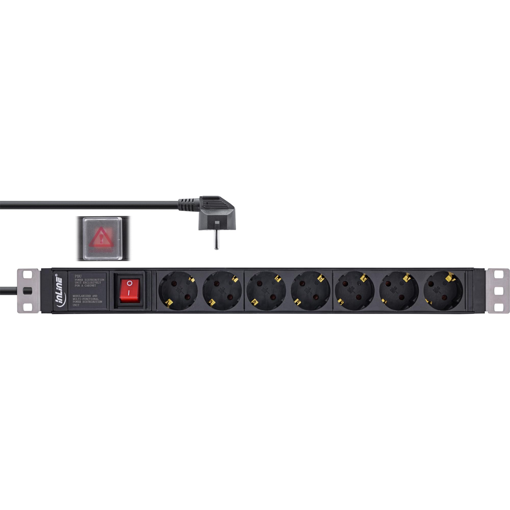 Inline Multiprise 16411S - 19" - 7 Prises de Contact de Protection avec Interrupteur - 2 m - Noir - Angle de Montage Variable