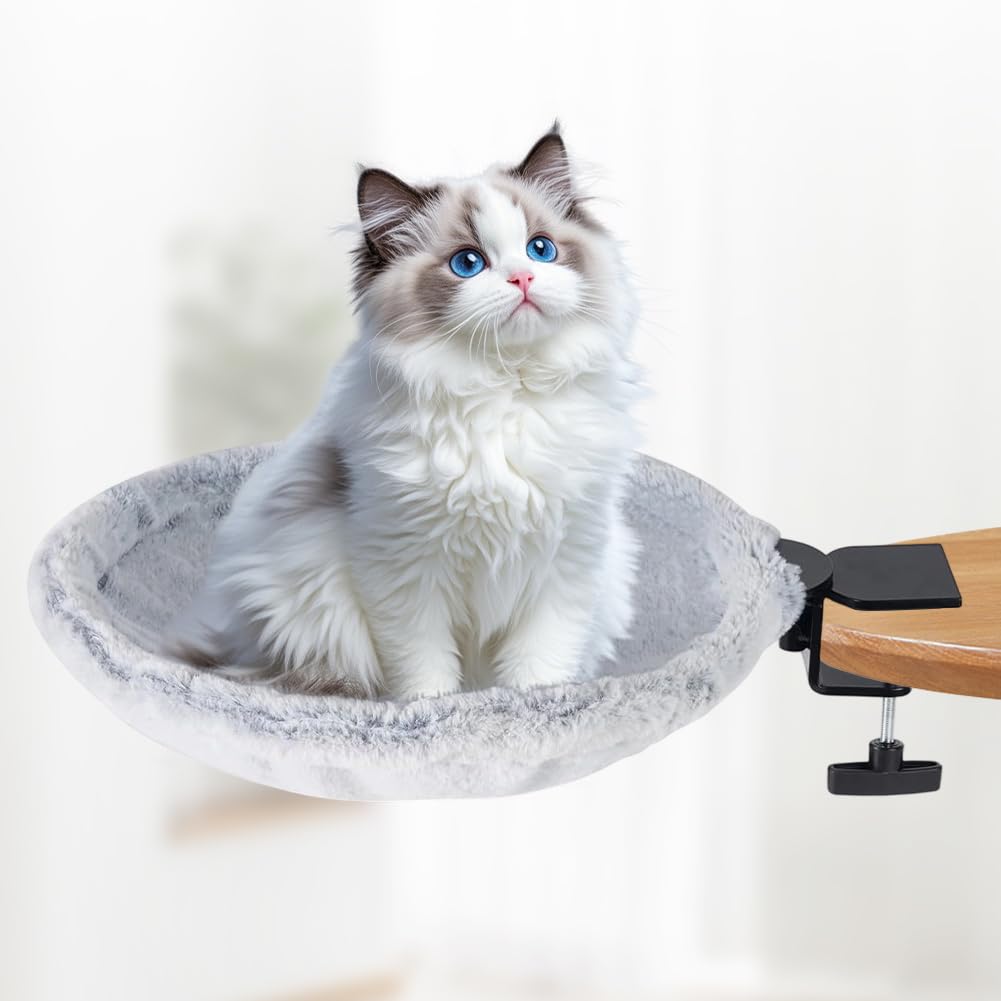 Cama para Gatos para Escritorio, Hamaca giratoria de 360° y Altura Ajustable con Marco de Metal Resistente, Espacio para Dormir para Gatos para Oficina y Oficina en casa