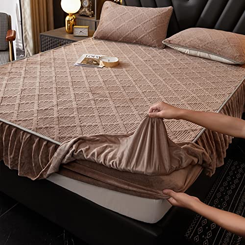 BAJIN bettlaken Plüsch Spannbettlaken 180x200+30cm Bedding Gesteppte Matratzenschoner, King-Size, extra tief, antiallergisch, Mikrofaser, Spannbettlaken Cover