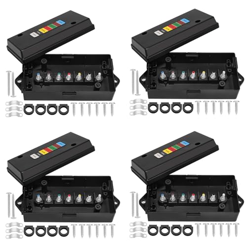 Anayguto 4 Set 7 Way Trailer Junction Box Weatherproof 7 Gang Color Coded Solid Studs Electrical Trailer Wiring Junction Box 7 Pole Waterproof for RV Camper Caravans Boat Trailer Light Rewiring