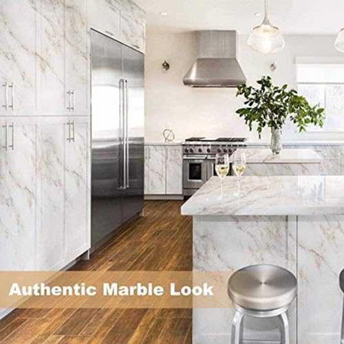 Image of VOLITO Self Adhesive Marble Wallpaper Kitchen Wallpaper Oil Proof & Waterproof Wallpaper for Cabinet Makeover, Almirah, Plastic & Tabletop, Wardrobe (60x200cm) (V-White Gold)