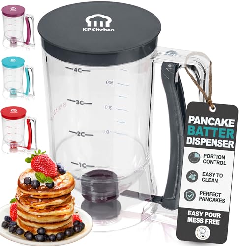 Image of Pancake Batter Dispenser - Kitchen Must Have Tool for Perfect Pancakes, Cupcake, Waffle, Muffin Mix, Cake & Crepe - Easy Pour Baking Supplies for Griddle - Pancake Maker with Measuring Label (Black)