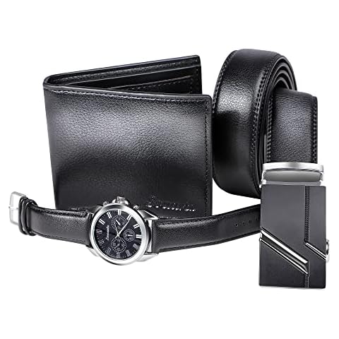Souarts Men Watch Set, Watch for Men, Men Valentines Day Gifts Watch, Mens Gift Set Birthday Gifts Artificial Leather Men Watch, Mens Watch Gifts Set Gifts Box Organizer, Black, Mature, Black, Mature Cover