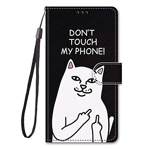Miagon PU Cuir Coque pour Huawei P Smart 2019/Honor 10 Lite,Coloré Motif Portefeuille Étui Housse Cover avec Stand Support Porte-Cartes de Crédit,Blanc Chat