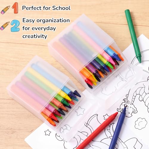 Image of Clabby 2 Pcs Clear Plastic Crayon Boxes Hold 24 Count, Clear | Organizer Box, Case, Colorful, Portable Storage Holder with Snap Lid, for Kids Boys Girls School Classroom Home Art Supply