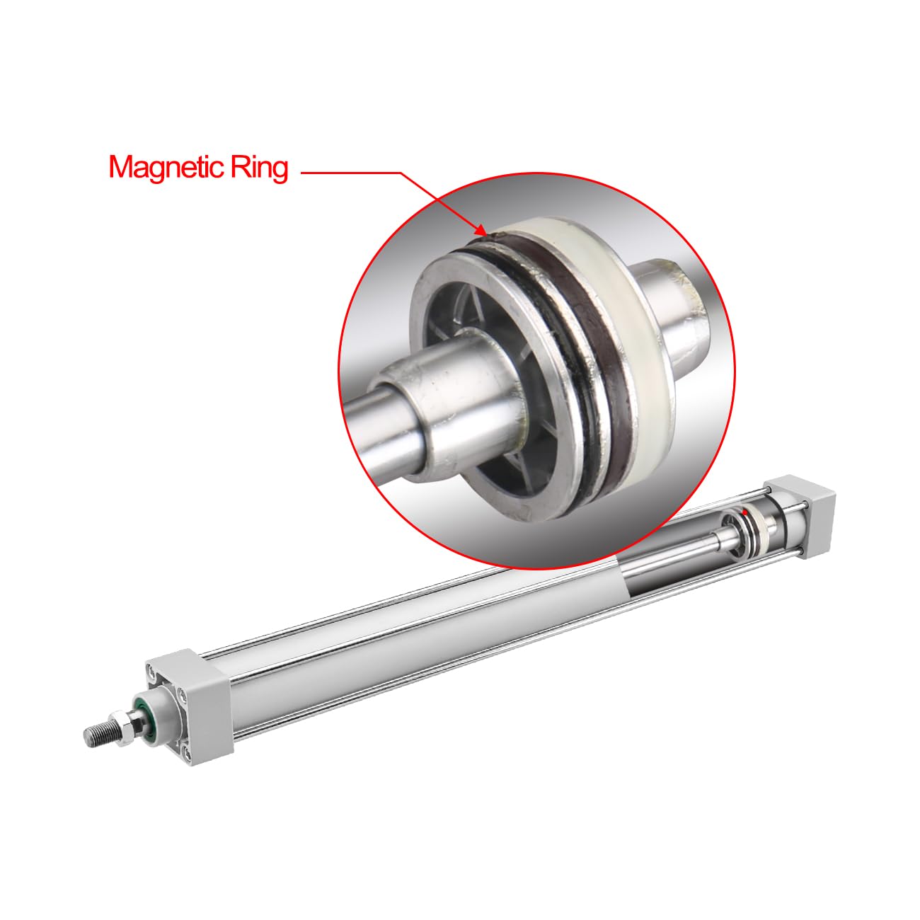 Heschen Pneumatischer Standardzylinder mit Magnetring, SC 40-450-S, PT1/4-Zoll-Anschluss, 40 mm Bohrung, 450 mm Hub, doppeltwirkend