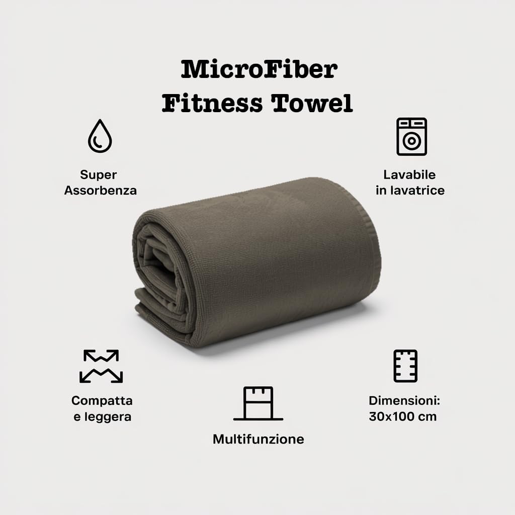 Asciugamano Sportivo in Microfibra Super Assorbente 30x100 cm Grigia – Fascia Fitness Multiuso per Palestra, Corsa, Yoga – Rinfrescante da Bagnata, Antisudore da Asciutta (Grigio)