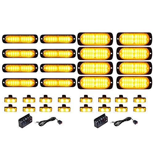 Astra Depot Set Amber 8X 10-LED and 8X 20-LED with 16pcs 2-LED Flashing Strobe Lights Bar Emergency Warning Caution Hazard