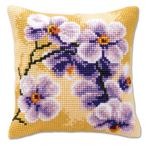 Coussin point de croix Orchidée Vervaco canevas broderie fils colorés 40x40 cm