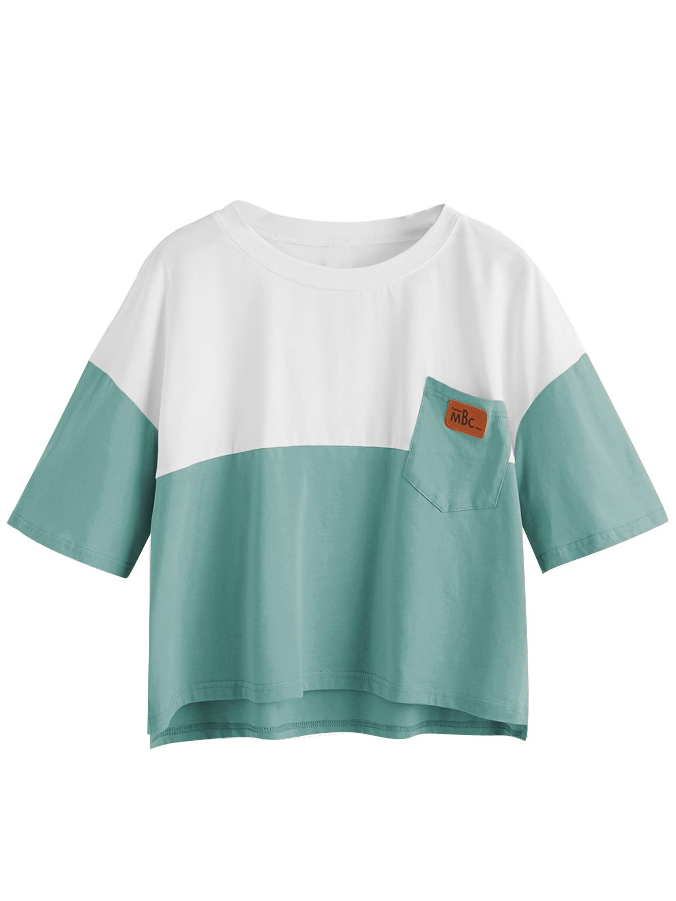 SweatyRocks Women's Color Block Half Sleeve High Low Casual Loose T-Shirt Tops