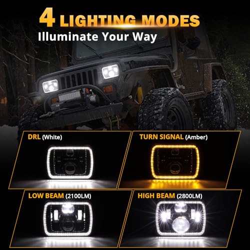 Image of Auxbeam 280W 300% Bright 5x7 Inch LED Headlights For Jeep Wrangler YJ Cherokee XJ H6054 H6014 7x6 Headlights With DOT Approved DRL Turn Signal High Beam Low Beam Headlamps For Comanche MJ GMC Savana