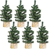 Winlyn 6 Pack Mini Artificial Christmas Trees Canadian Pine Tree with Wooden Base Small Tabletop Trees 7.9' Tall for Farmhouse Holiday Christmas Village DIY Crafts Party Table Centerpiece Décor