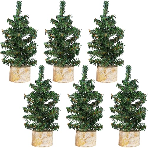 Winlyn 6 Pack Mini Artificial Christmas Trees Canadian Pine Tree with Wooden Base Small Tabletop...