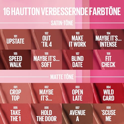Maybelline New York Serum Lippenstift Matte, Pflegender Lippenstift f&uuml;r 8H Feuchtigkeit mit Hyalurons&auml;ure & &Ouml;len, Weiches Matt-Finish & Satte Farbe, Nr. 002 Maybe It's&hellip;, 4,5g