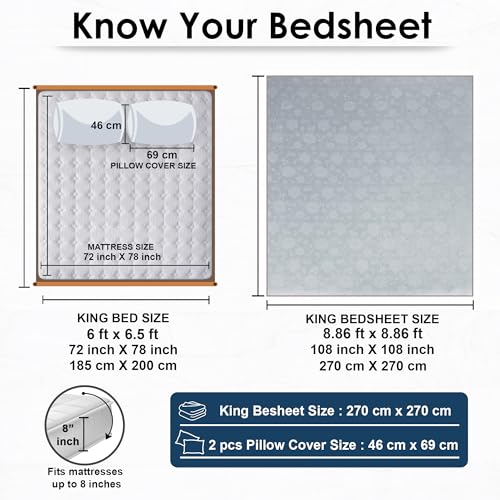 Image of Story@Home 500 TC Long Staple Premium Cotton Sateen Weave Compact Yarn Bedsheet King 108 x 108 Inches Floral Soft Flat Sheet with 2 Pillow Covers 18 x 27 Inch -Blush