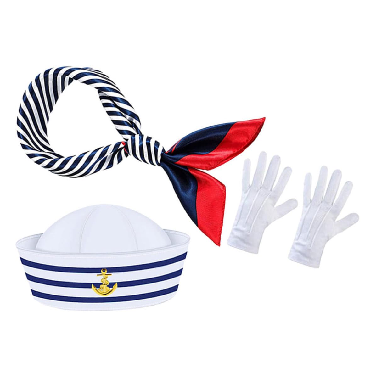 Healeved 5 Set Cappello da Marinaio a Righe Blu Bianche per Uomo,