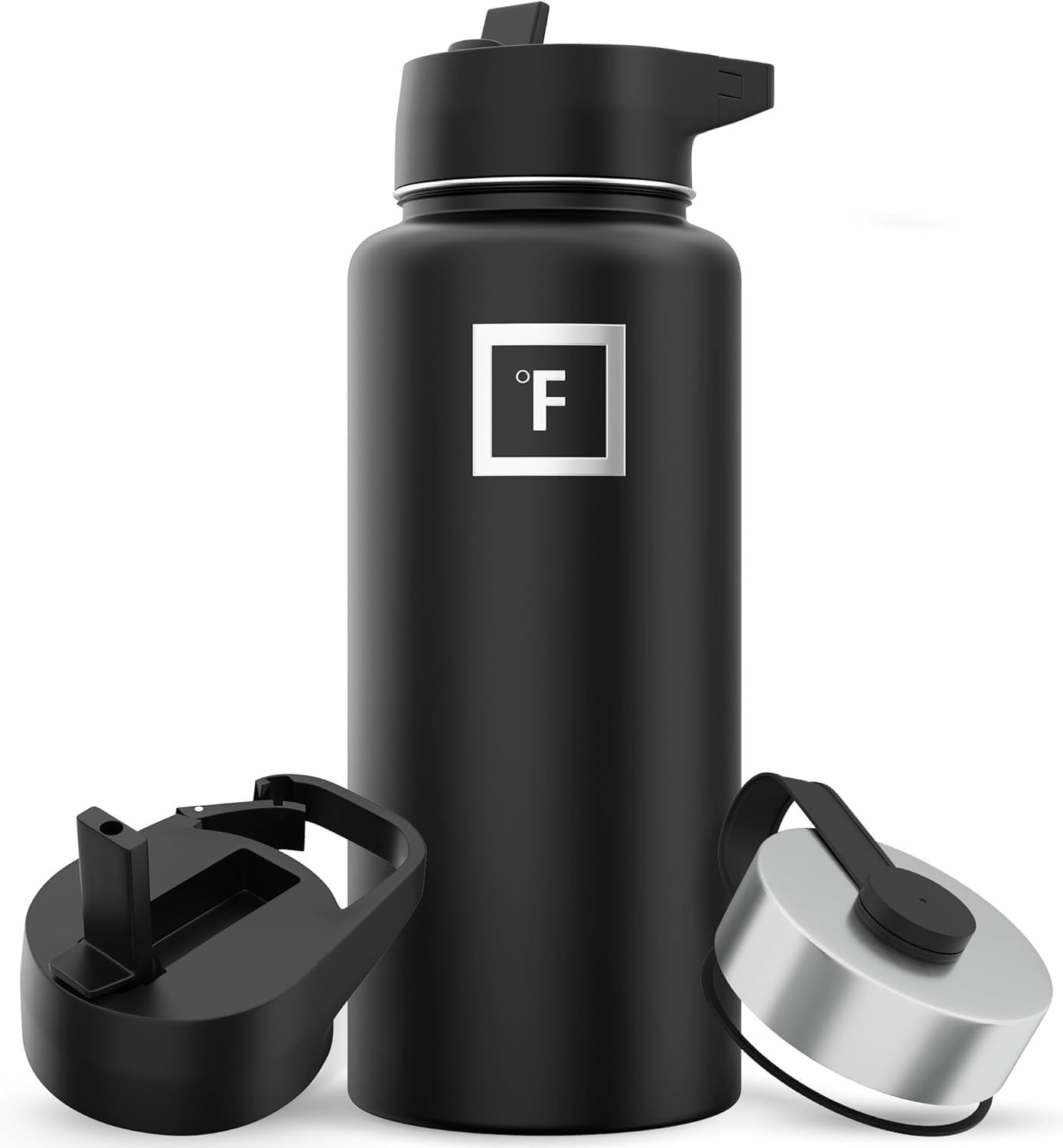 IRON °FLASK Camping & Hiking Hydration Flask with Straw, Wide Mouth Insulated Stainless Steel Sports Water Bottle - 32 oz Midnight Black Straw - 32 Oz Midnight Black - Image 1 of 9