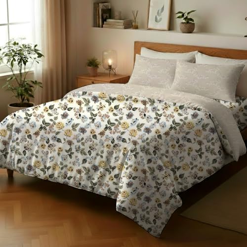 Image of Utopia Bedding Microfiber AC Comforter for King Size 220x240 cm - Lightweight, Skin-Safe & Hotel-Style Quilted Blanket with Floral Print (Beige)