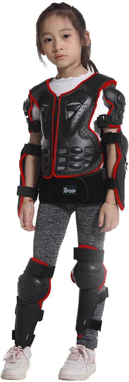 Reomoto Kids Full Body Protector Youth Motorcycle Cycling Skiing Motorbike Riding Bike Vest Jacket Knee Elbow Protectors(with shoulders Red), RE345218RED-001, One Size