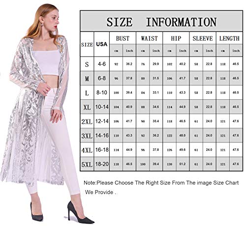 Women's Sequin Cardigan Summer Cover Up Dress Glitter Sparkle Open Front Coat Dresses Duster For Evening Prom Xl Silver #TOP1