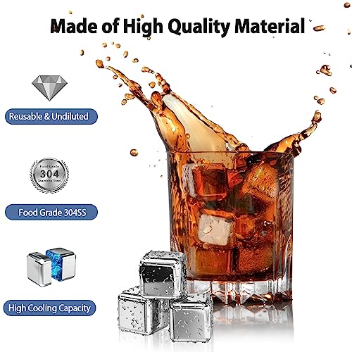 Lecone Whiskey Ice Cubes Reusable Ice Cubes For Drinks, 8Pcs Whiskey Stones Set Stainless Steel Ice Cube With Ice Tongs For Whiskey, Vodka, Liqueurs, Wine, Beverage Juice Or Soda #TOP3