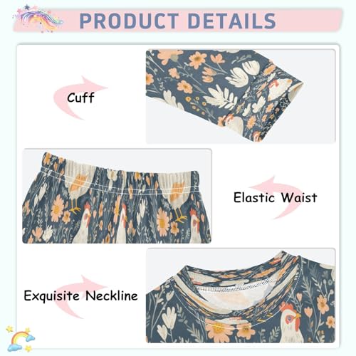 Pajama Sets Long Sleeve Floral Hen Pattern Soft Comfy Sleepwear 2 Piece PJS 3-8T4