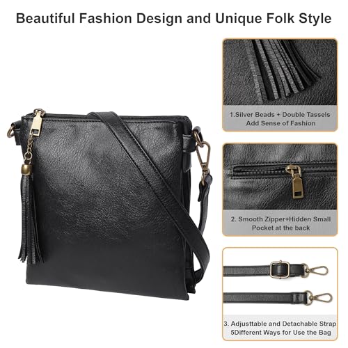 Image of seOSTO Vegan Leather Tassel Crossbody Purse,Multi Pocket Gifts For Women