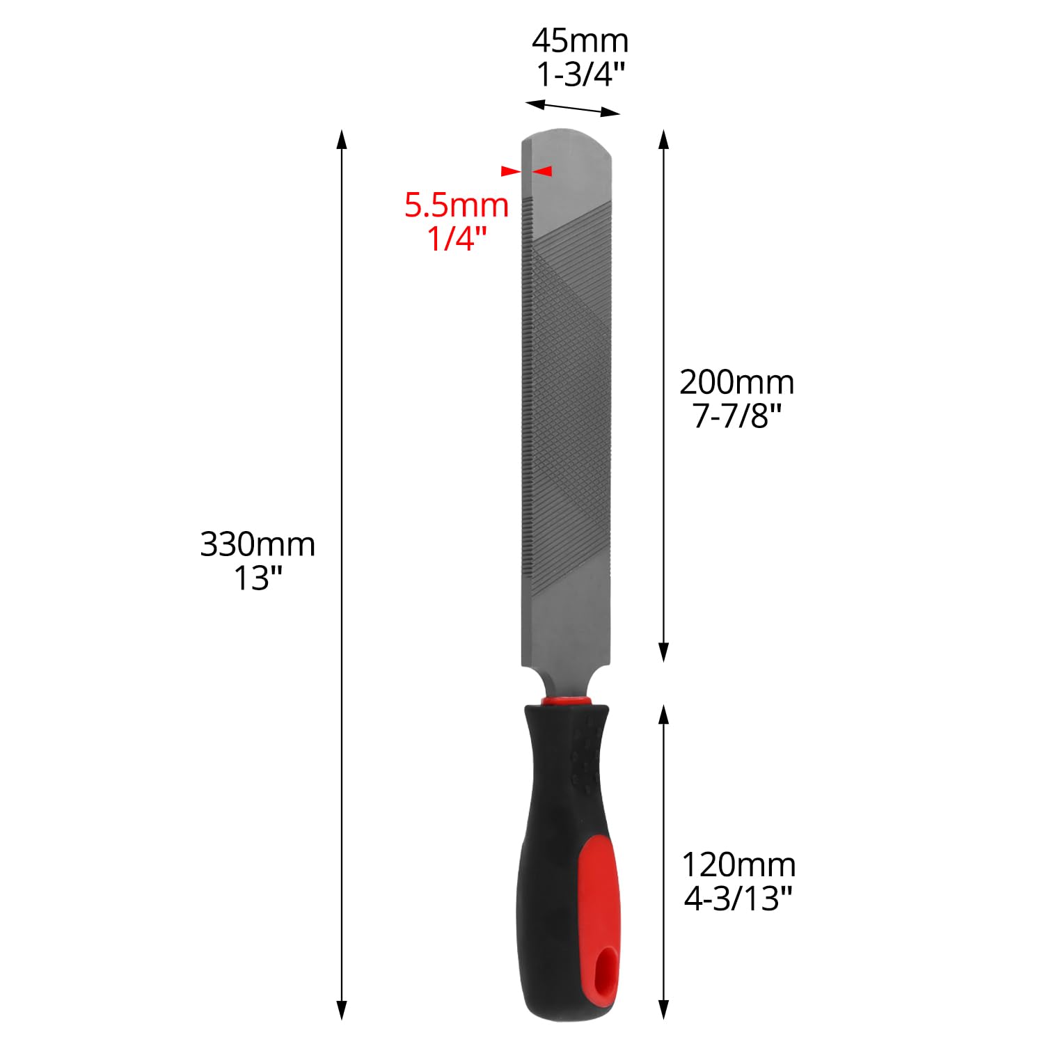 QWORK® Escofina para pezuñas de Doble Cara de 200 mm de Acero al Carbono con Mango de Goma - Herramienta para herrador