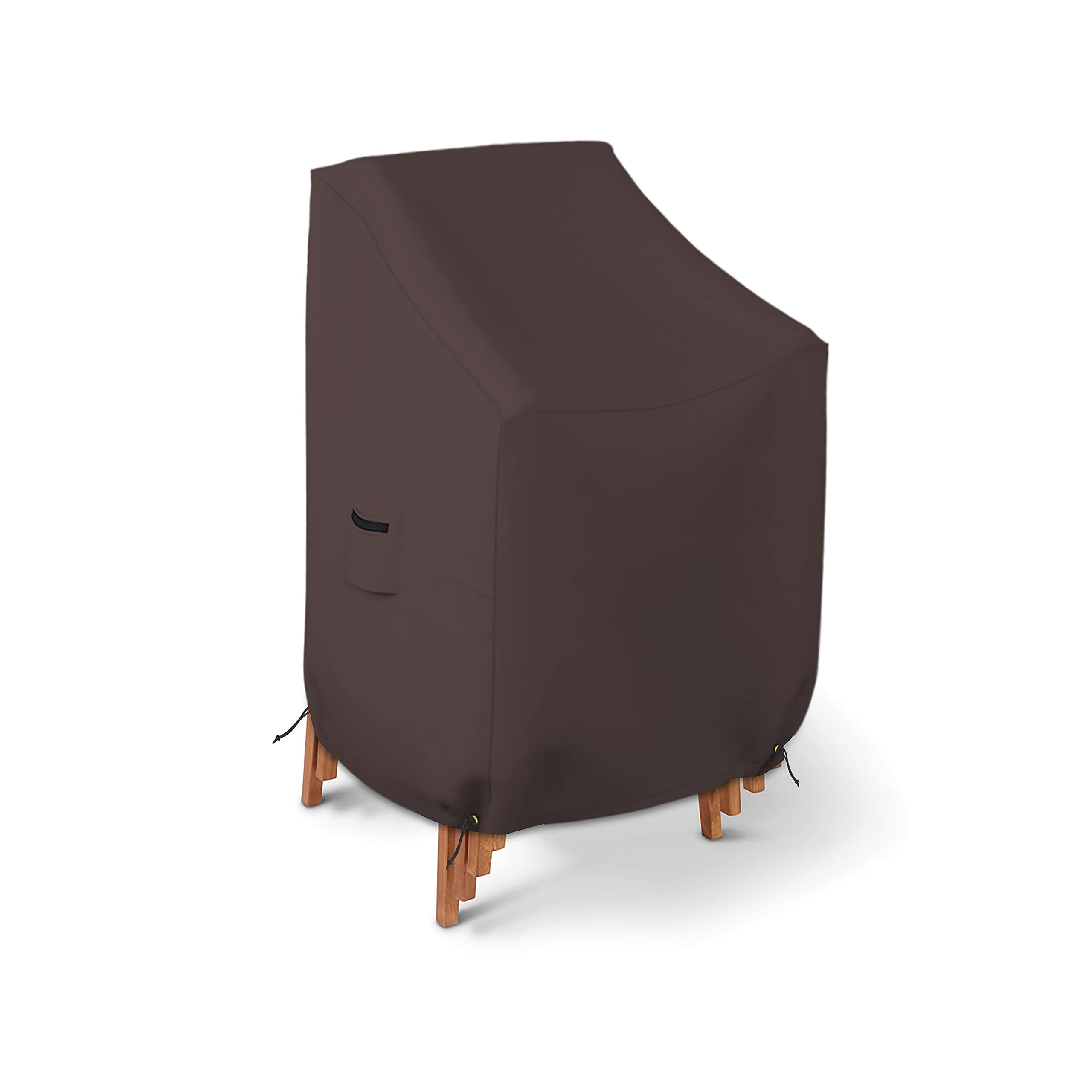 Stackable Chair Cover 12 Oz Waterproof - 100% Weather Resistant PVC Coated Patio Furniture Cover with Air Pockets & Drawstrap for Snug Fit (36W x 37D x 36H x 15 FH, Coffee)