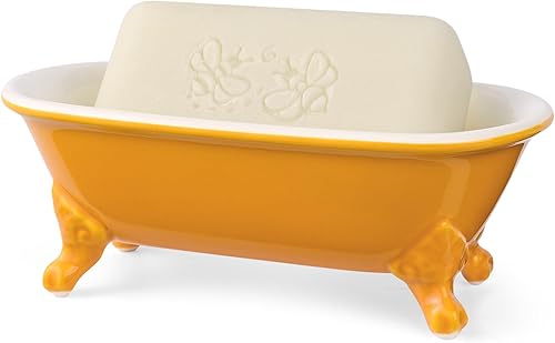 Miniatura 12 de Jabonera decorativa de cerámica en miniatura con forma de bañera con patas de garra de 6.5 pulgadas, soporte para esponja de cocina y bandeja de