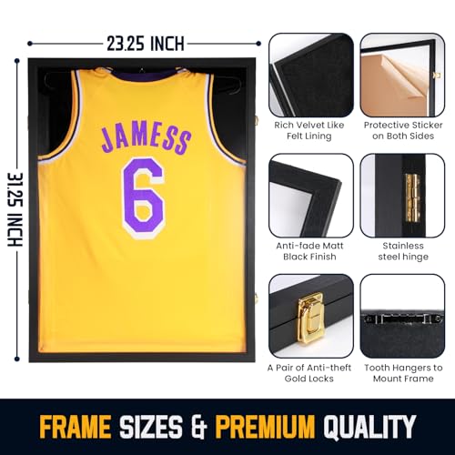 BAIJIALI Jersey Wooden Frame Display Case -Shadow Box with UV Protection for Baseball Basketball Football Hockey Sport Shirt and Uniform (4)