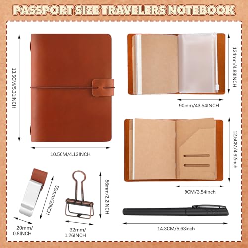 Thenshop Travelers Refillable Leather Journal Notebook Travel Diary Handmade Passport Travelers Journal for Men and Women with 3 Notebook Inserts, Pen Holder, Binder Clip(Brown,Passport Size) by Thenshop - Image 2