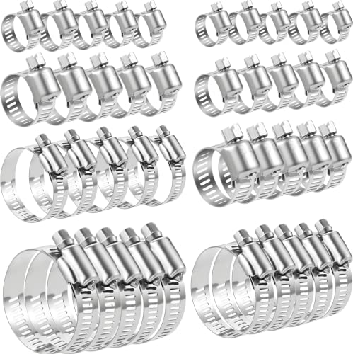 Ud Hose Clamp Stainless Steel Worm Gear Hose Clamps 40Pcs Adjustable 8-44Mm Range Assortment Size Kit Fuel Line Clamp For Water Pipe, Plumbing, Mechanical Application, 8 Sizes Worm Gear Hose Clips #TOP26