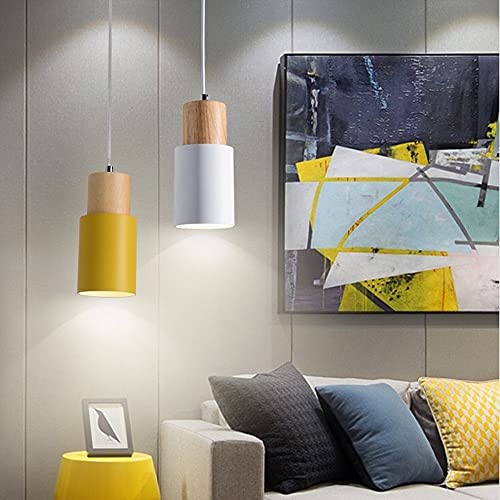 Luz LED colgante de madera con pantalla de aluminio blanco y cable ajustable estilo macaron E27 3