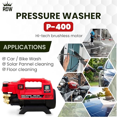 Image of RBW High Pressure Washer with Brass Coated Pump | 120-150 Bar Spray Gun with 26 Feet Hose Pipe | 7 L /M Water Flow for Home, Car, Wash Cleaning Purpose (P-400,Red)