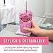Maplefield Glass Tumbler with Dome Lid, 16oz - Dishwasher Safe Reusable Iced Coffee Cup - Spill-Resistant Tumbler with Straw for Smoothies & Frappes [Pink]