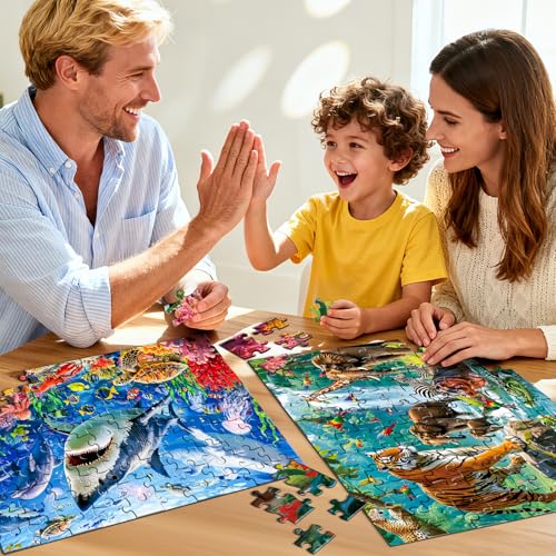 Sitodier Puzzles for Kids Ages 3 4 5 6, 2 Pack 100 Pieces Jigsaw Puzzles for Kids 3-5 4-6 (Forest Animals and Ocean Life), Learning & Educational Games Beautiful Xmas Birthday Gifts for Kid 3-8 miniatura 3